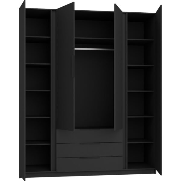 Šatníková skriňa so zrkadlom a zásuvkami KAYA 200cm 06 čierna / dub evoke - Image 2