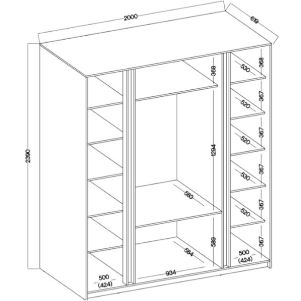 Šatníková skriňa so zrkadlom a zásuvkami KAYA 200cm 06 čierna / dub evoke - Image 3