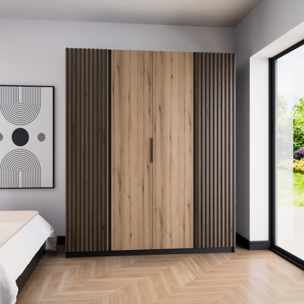 Skriňa 200cm KAYA 11 čierna / dub evokácia / čierna - Image 4