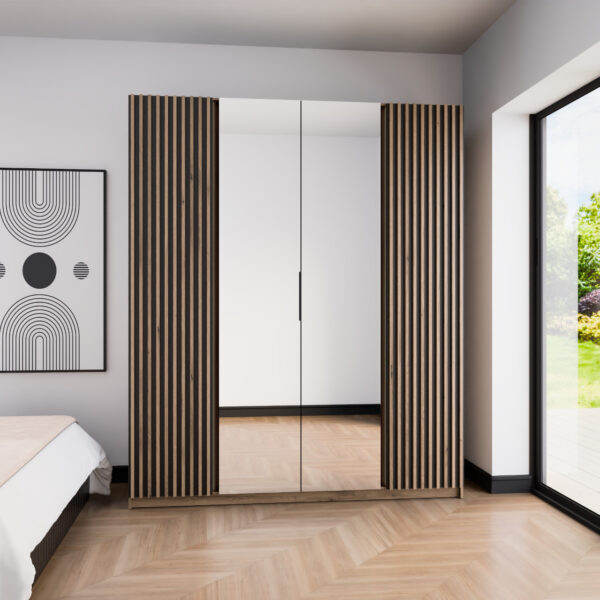 Skriňa 200cm so zrkadlom KAYA 12 dub evoke / čierna / dub evoke - Image 4