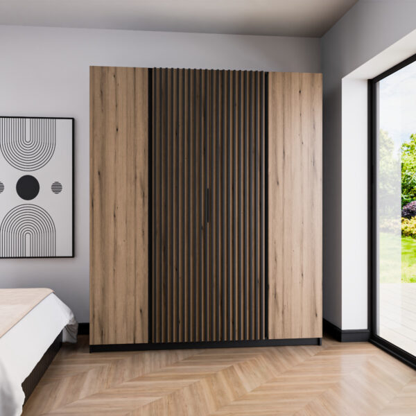 Skriňa 200cm KAYA 13 čierna / dub evokácia / čierna - Image 4