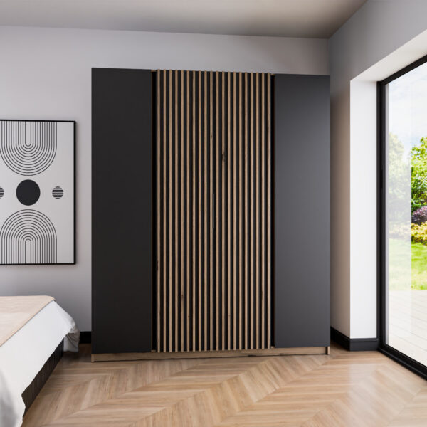 Skriňa 200cm KAYA 13 dub evoke / čierna / dub evoke - Image 4