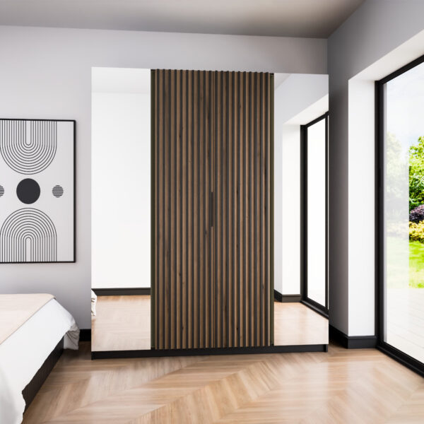 Skriňa 200cm so zrkadlom KAYA 14 čierna / dub evokácia / čierna - Image 4