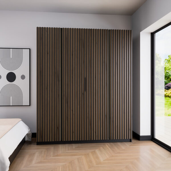Šatníková skriňa 200cm KAYA 15 čierna / čierna / dubová evokácia - Image 4