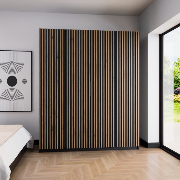 Skriňa 200cm KAYA 15 čierna / dub evokácia / čierna - Image 4