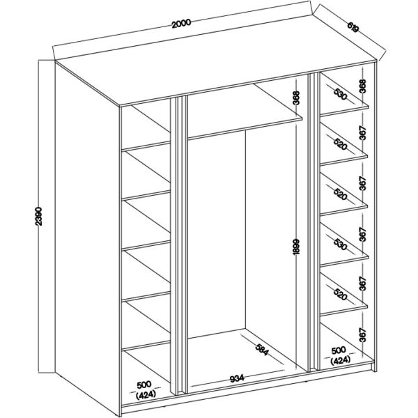 Skriňa 200cm so zrkadlom KAYA 14 čierna / čierna / dubová evokácia - Image 3