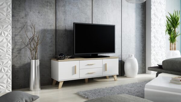 RTV LOTAR 140 brilantná biela / dub sonoma komoda - Image 2