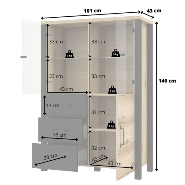 LINO OI44 appenzeller fichte / čierna vitrína - Image 3