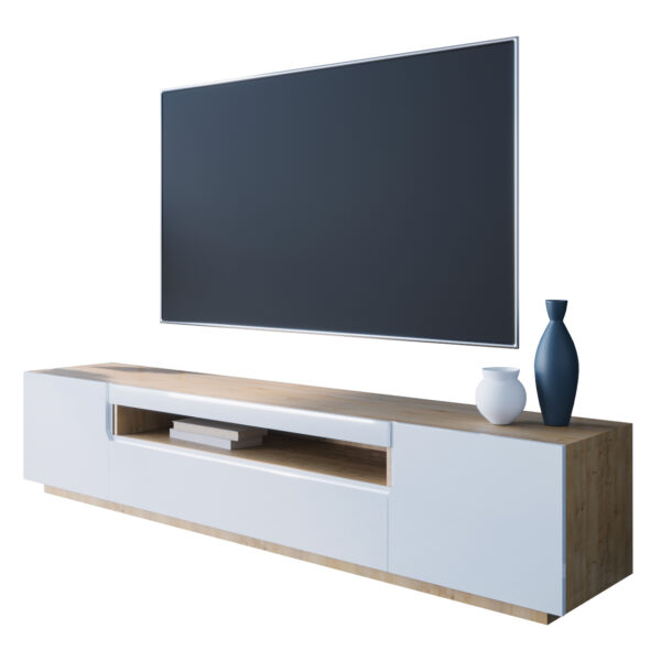 Komoda RTV DONE 200 dub artisan / bílý lesk