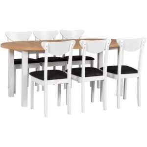 Stůl DS25 artisan laminát / bílý + židle DK45 (6 ks) bílá / 13B