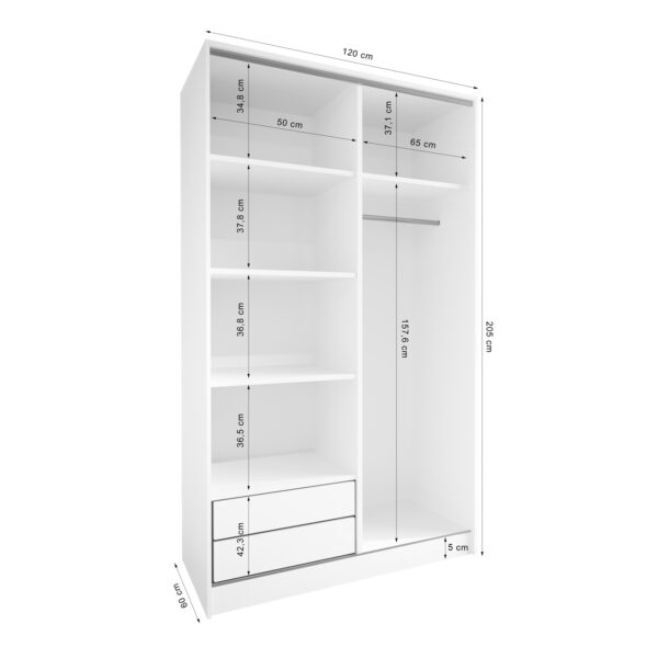 TRIVI C 120 posuvná skrinka so zrkadlom a zásuvkami biela / zlatá - Image 6