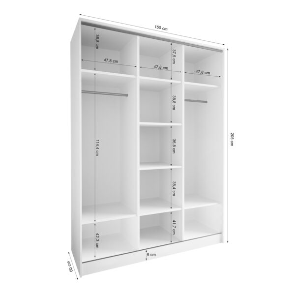 Posuvná skriňa TRIVI B 150 so zrkadlom biela / zlatá - Image 6