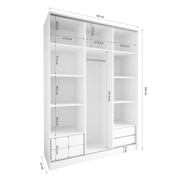 Posuvná skriňa TRIVI C 150 so zrkadlom biela / zlatá - Image 6