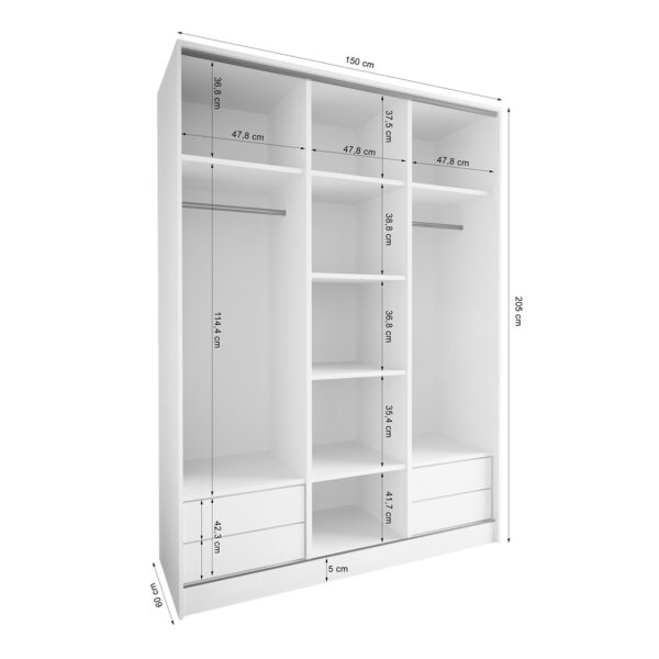 Posuvná skriňa TRIVI D 150 so zrkadlom biela / zlatá - Image 6