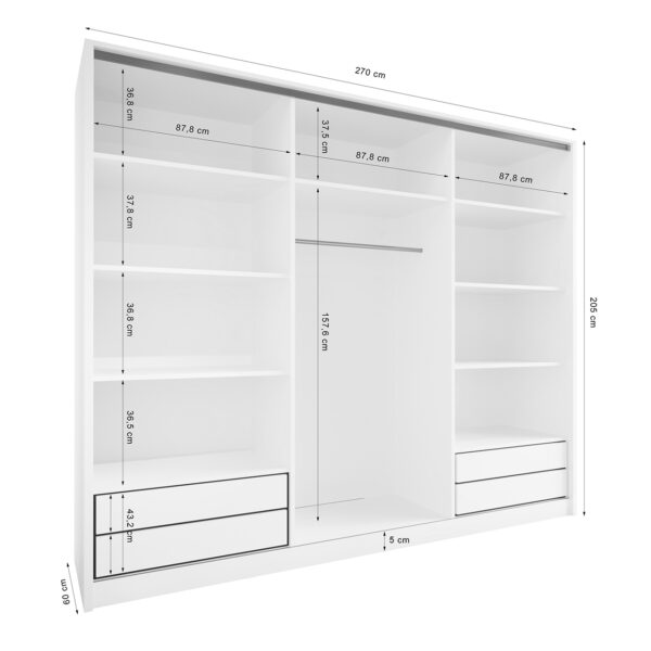 Posuvná skriňa so zrkadlom a zásuvkami TRIVI C 270 biela / zlatá - Image 6